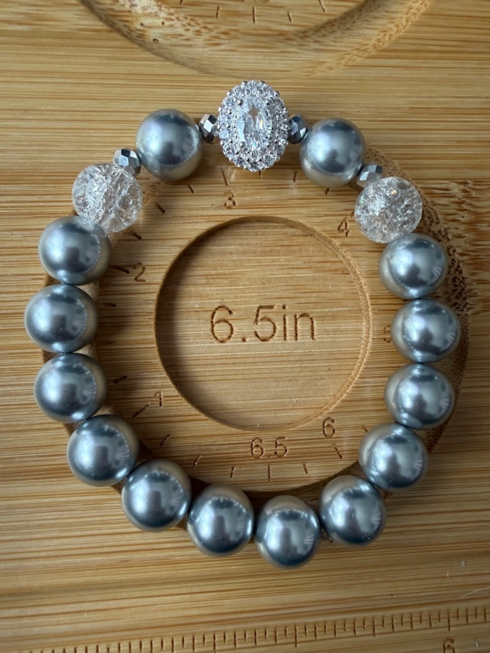 Elegant Silver Stretch 10mm Beaded Bracelet with Crystal Accent Bling Center